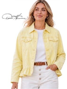 🌼3X Diane Gilman DG2 Classic Acid Washed Denim Jacket with Ruffle Hem